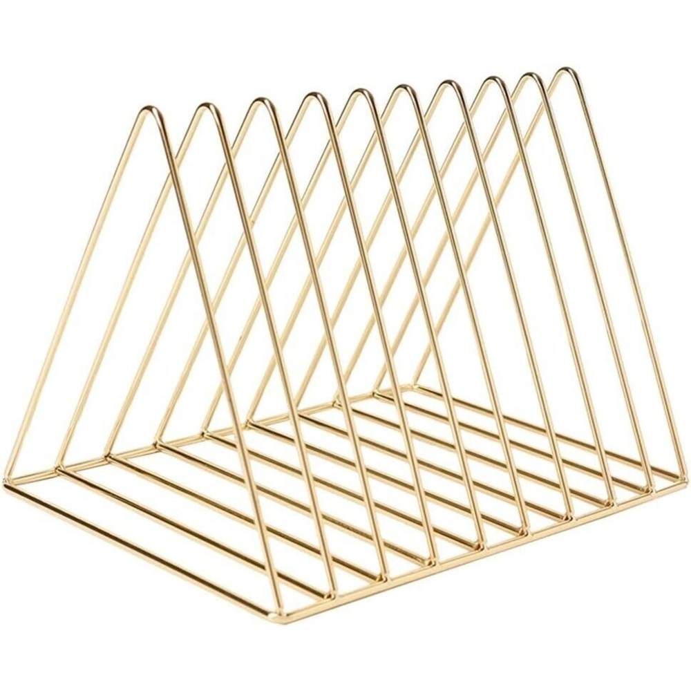 Magazine Rack, Organizer, File Holder, Gold Color, 9 Compartments, Wire Steel